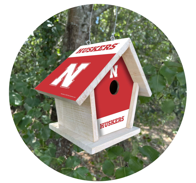 Load image into Gallery viewer, Fan Creations NCAA University of Nebraska-Themed Birdhouse – White Mahogany with Bright UV Printed Team Colors
