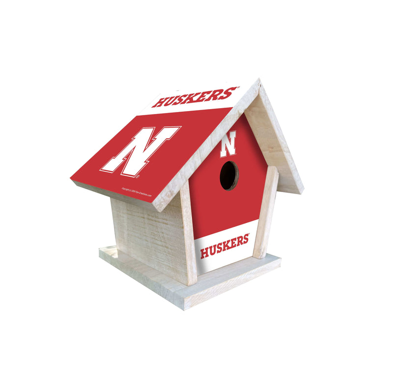 Load image into Gallery viewer, Fan Creations NCAA University of Nebraska-Themed Birdhouse – White Mahogany with Bright UV Printed Team Colors
