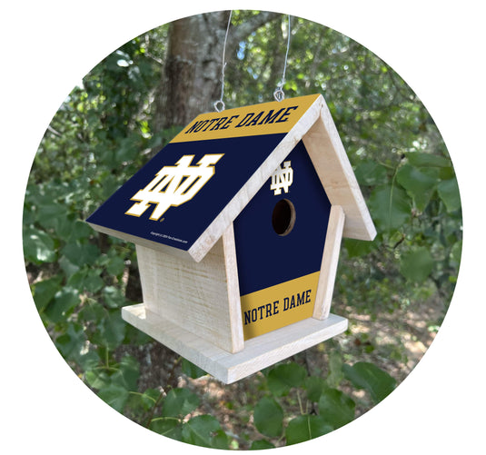 Fan Creations NCAA University of Notre Dame-Themed Birdhouse – White Mahogany with Bright UV Printed Team Colors