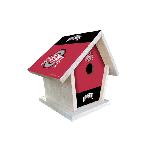 Fan Creations NCAA Ohio State University-Themed Birdhouse – White Mahogany with Bright UV Printed Team Colors