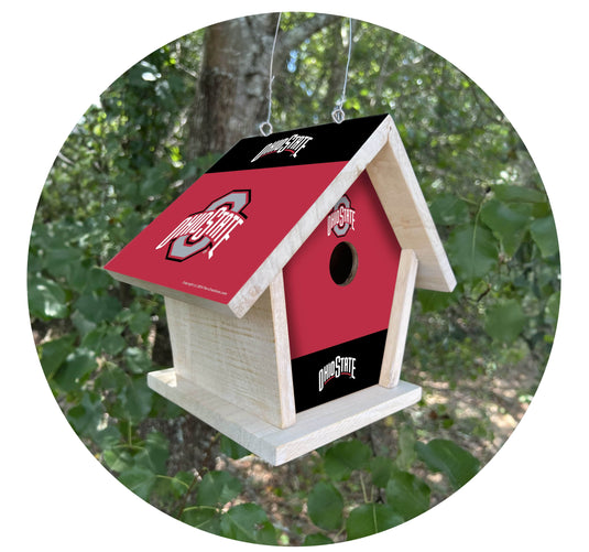 Fan Creations NCAA Ohio State University-Themed Birdhouse – White Mahogany with Bright UV Printed Team Colors