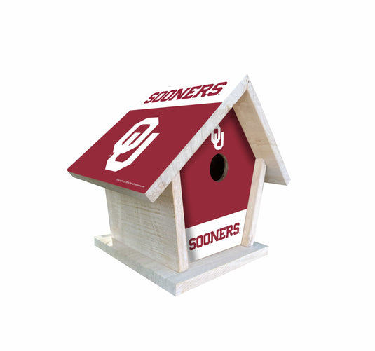 Fan Creations NCAA University of Oklahoma-Themed Birdhouse – White Mahogany with Bright UV Printed Team Colors