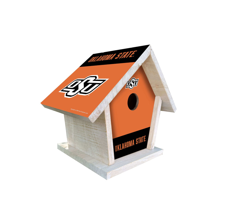 Load image into Gallery viewer, Fan Creations NCAA Oklahoma State University-Themed Birdhouse – White Mahogany with Bright UV Printed Team Colors
