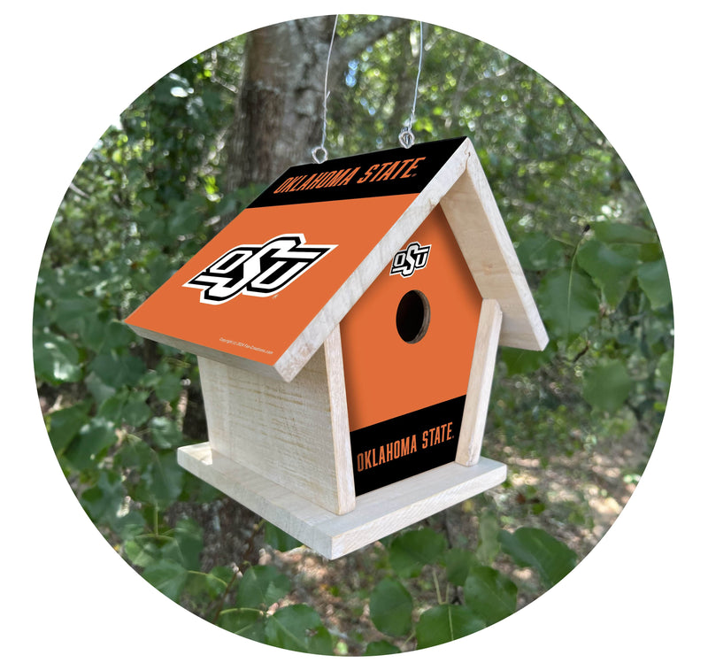 Load image into Gallery viewer, Fan Creations NCAA Oklahoma State University-Themed Birdhouse – White Mahogany with Bright UV Printed Team Colors
