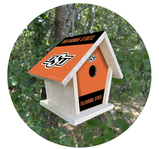 Fan Creations NCAA Oklahoma State University-Themed Birdhouse – White Mahogany with Bright UV Printed Team Colors