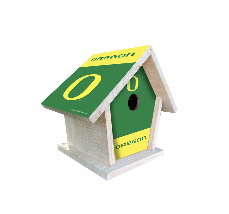 Load image into Gallery viewer, Fan Creations NCAA University of Oregon-Themed Birdhouse – White Mahogany with Bright UV Printed Team Colors
