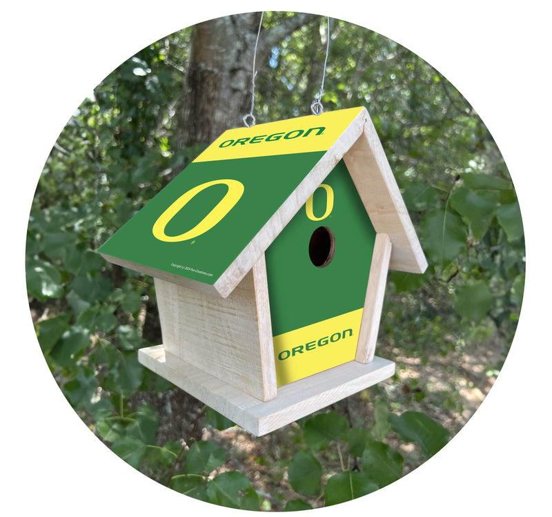 Load image into Gallery viewer, Fan Creations NCAA University of Oregon-Themed Birdhouse – White Mahogany with Bright UV Printed Team Colors
