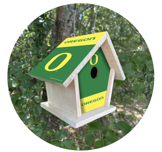 Fan Creations NCAA University of Oregon-Themed Birdhouse – White Mahogany with Bright UV Printed Team Colors