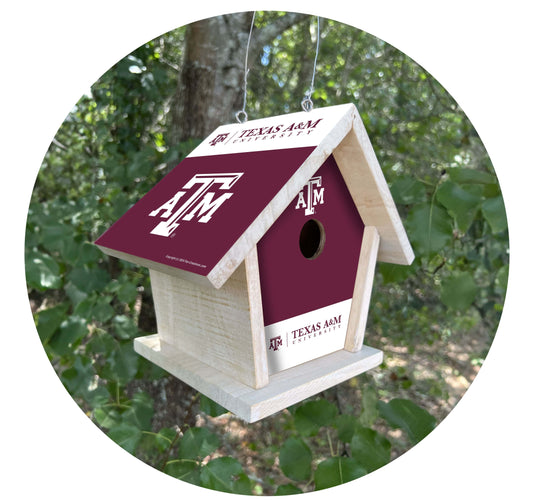 Fan Creations NCAA Texas A&M University-Themed Birdhouse – White Mahogany with Bright UV Printed Team Colors