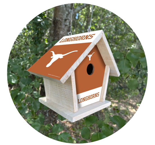 Fan Creations NCAA University of Texas-Themed Birdhouse – White Mahogany with Bright UV Printed Team Colors
