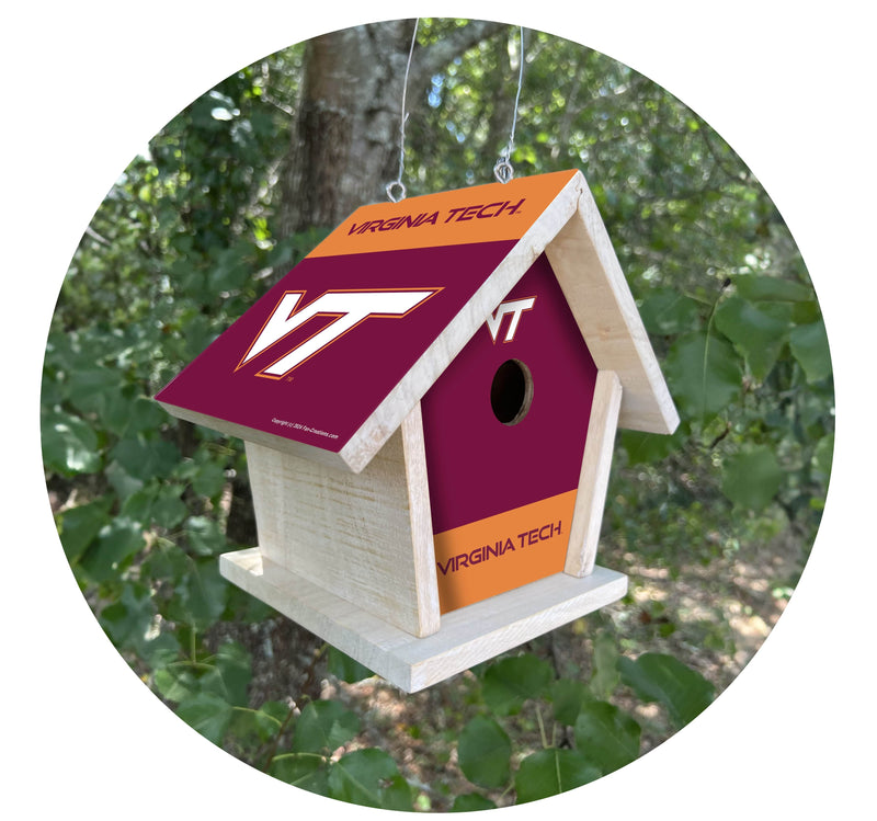 Load image into Gallery viewer, Fan Creations NCAA Virginia Tech-Themed Birdhouse – White Mahogany with Bright UV Printed Team Colors
