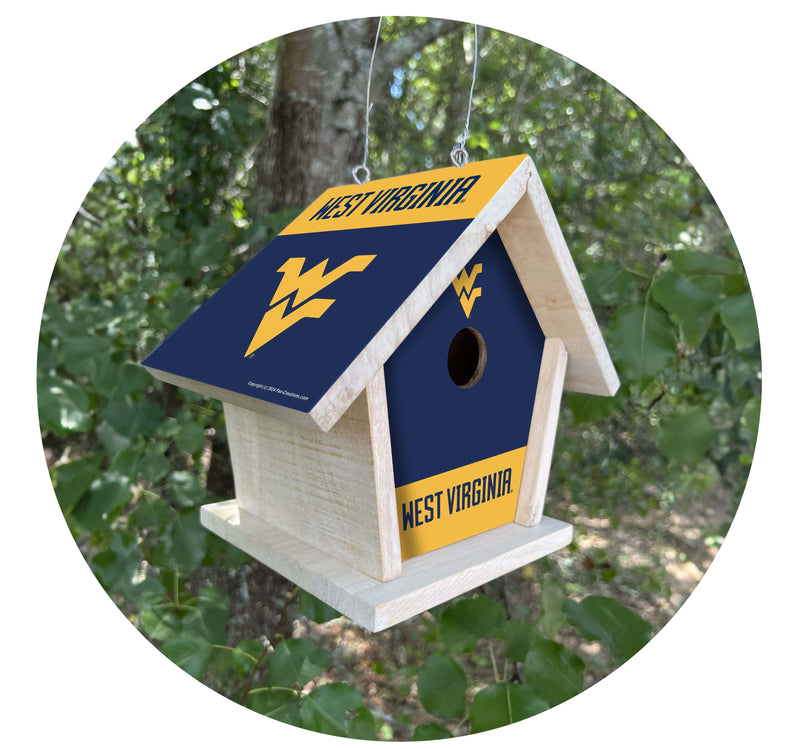 Load image into Gallery viewer, Fan Creations NCAA West Virginia University-Themed Birdhouse – White Mahogany with Bright UV Printed Team Colors

