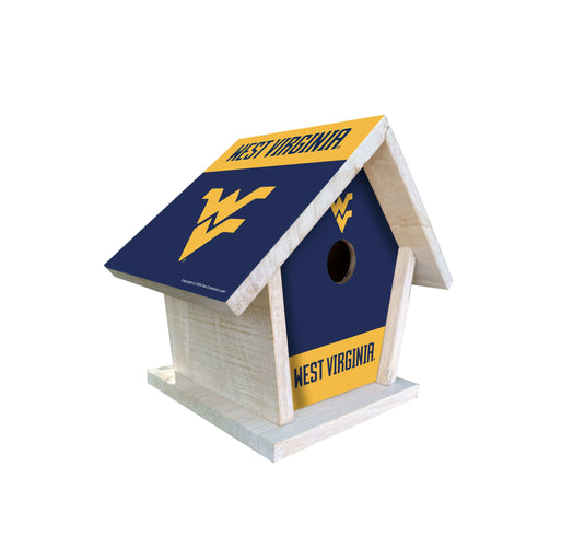 Fan Creations NCAA West Virginia University-Themed Birdhouse – White Mahogany with Bright UV Printed Team Colors