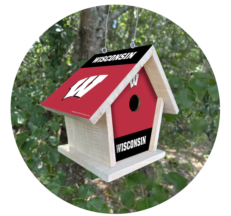 Load image into Gallery viewer, Fan Creations NCAA University of Wisconsin-Themed Birdhouse – White Mahogany with Bright UV Printed Team Colors
