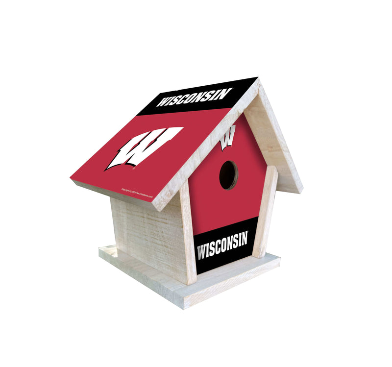 Load image into Gallery viewer, Fan Creations NCAA University of Wisconsin-Themed Birdhouse – White Mahogany with Bright UV Printed Team Colors
