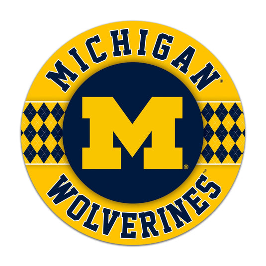 Fan Creations NCAA University of Michigan Argyle 16inc Circle Wall Art