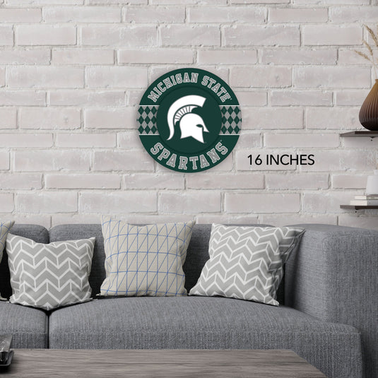 Fan Creations NCAA Michigan State University Argyle 16inc Circle Wall Art