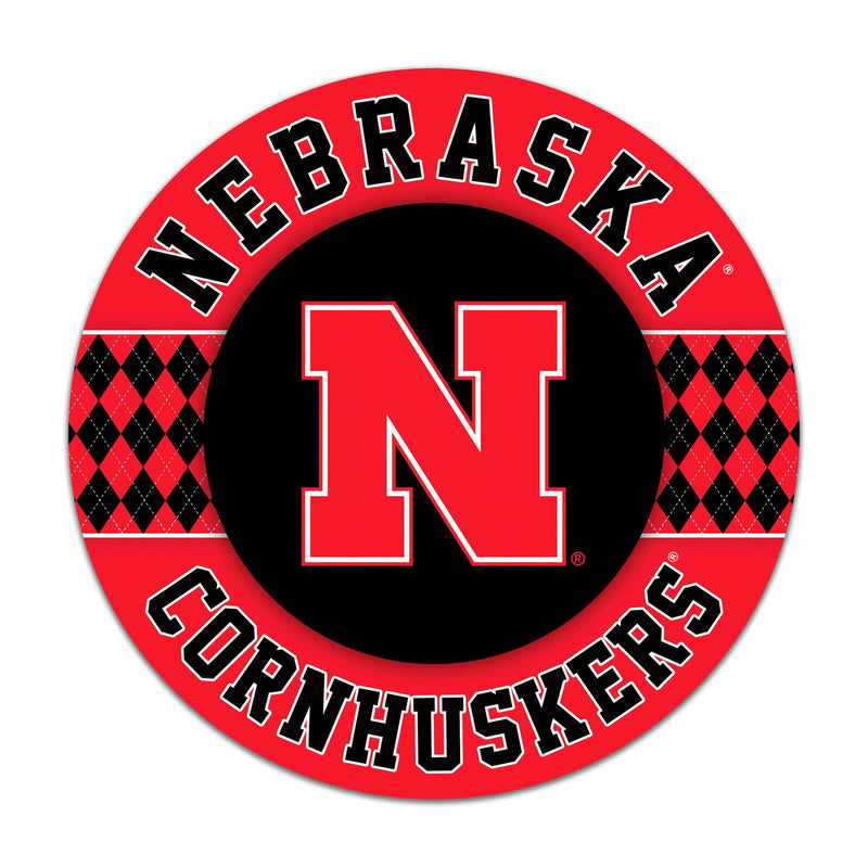 Load image into Gallery viewer, Fan Creations NCAA University of Nebraska Argyle 16inc Circle Wall Art
