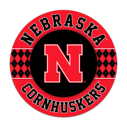Fan Creations NCAA University of Nebraska Argyle 16inc Circle Wall Art
