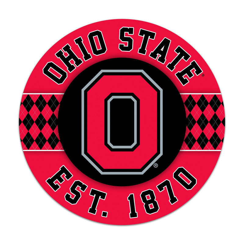 Load image into Gallery viewer, Fan Creations NCAA Ohio State University Argyle 16inc Circle Wall Art
