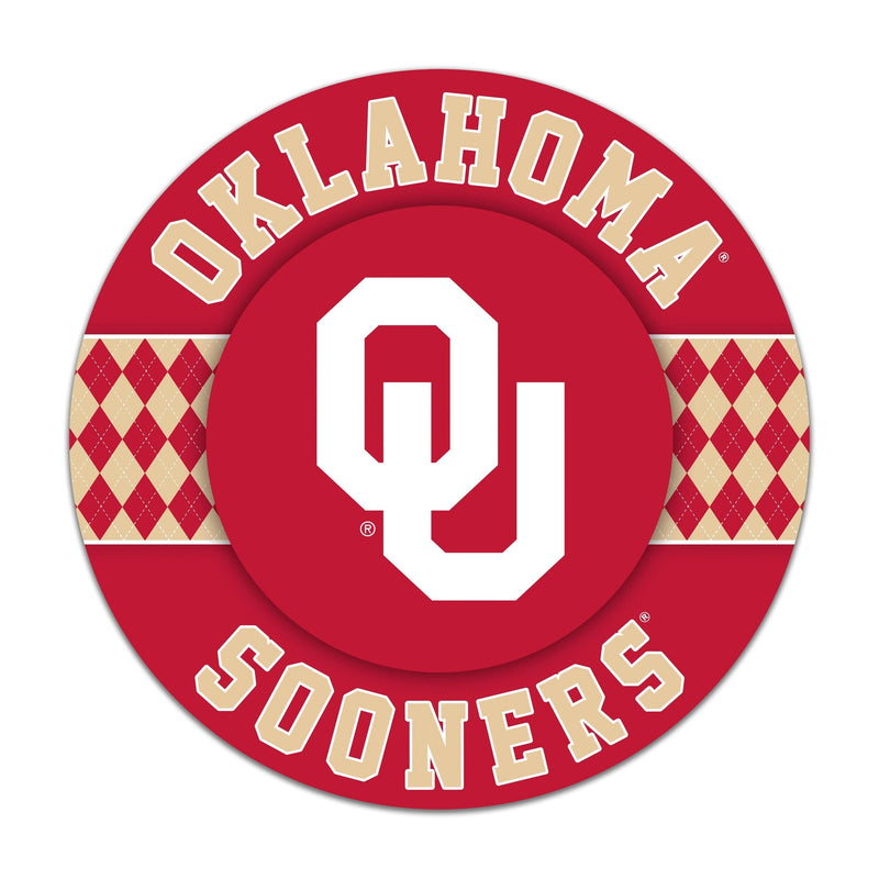 Load image into Gallery viewer, Fan Creations NCAA University of Oklahoma Argyle 16inc Circle Wall Art
