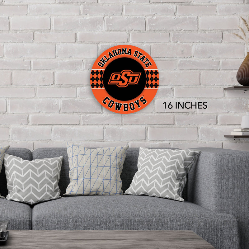 Load image into Gallery viewer, Fan Creations NCAA Oklahoma State University Argyle 16inc Circle Wall Art
