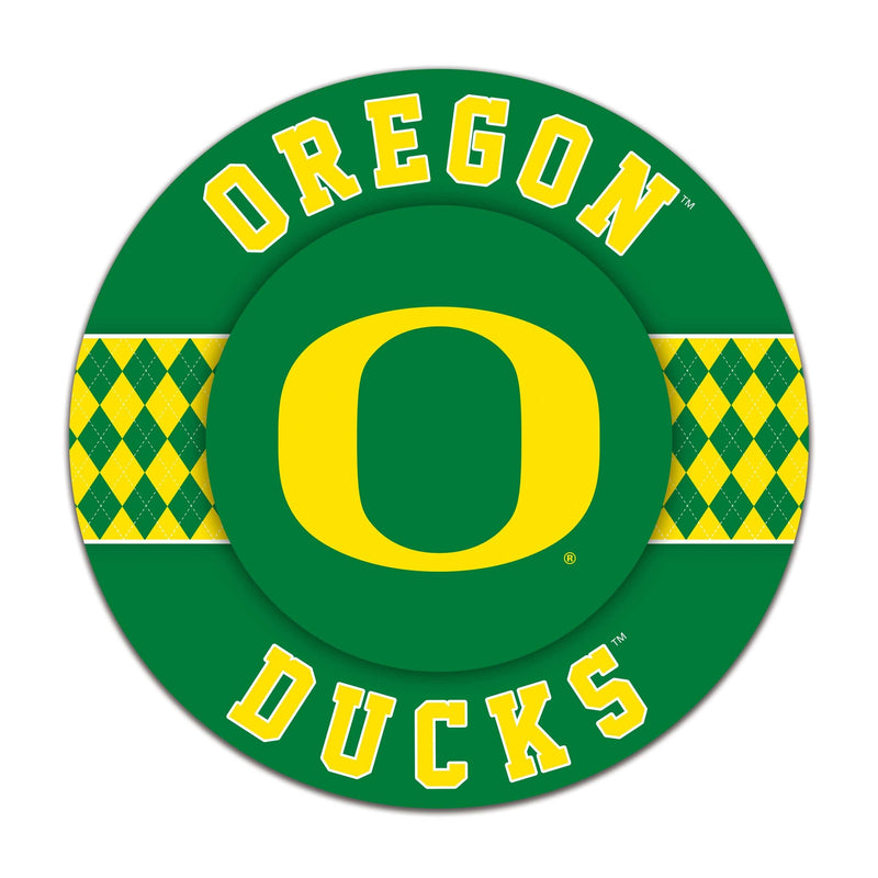 Load image into Gallery viewer, Fan Creations NCAA University of Oregon Argyle 16inc Circle Wall Art
