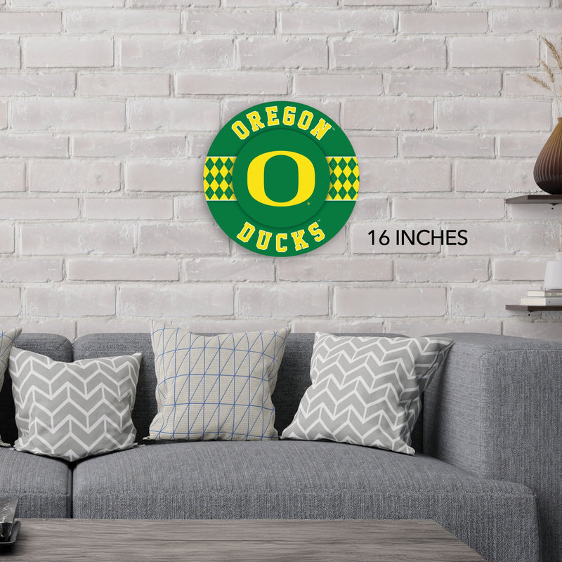 Load image into Gallery viewer, Fan Creations NCAA University of Oregon Argyle 16inc Circle Wall Art
