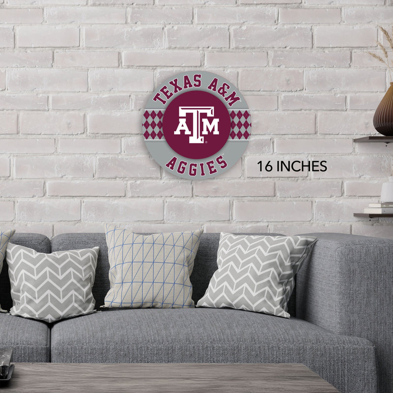Load image into Gallery viewer, Fan Creations NCAA Texas A&amp;M University Argyle 16inc Circle Wall Art
