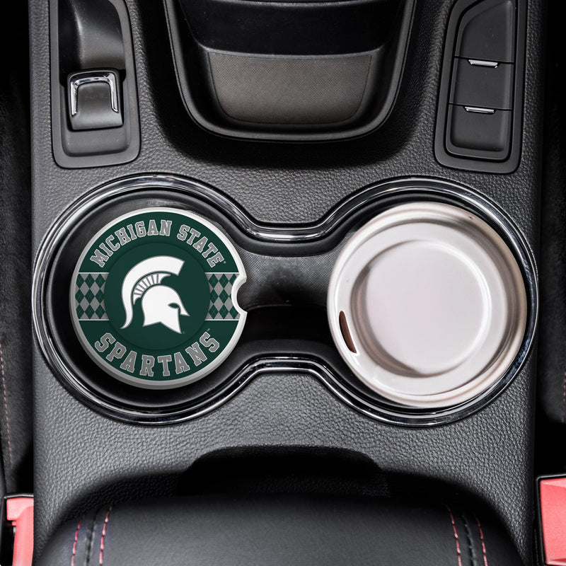 Load image into Gallery viewer, Fan Creations Michigan State University Argyle Ceramic Car Coaster - 2 Pack

