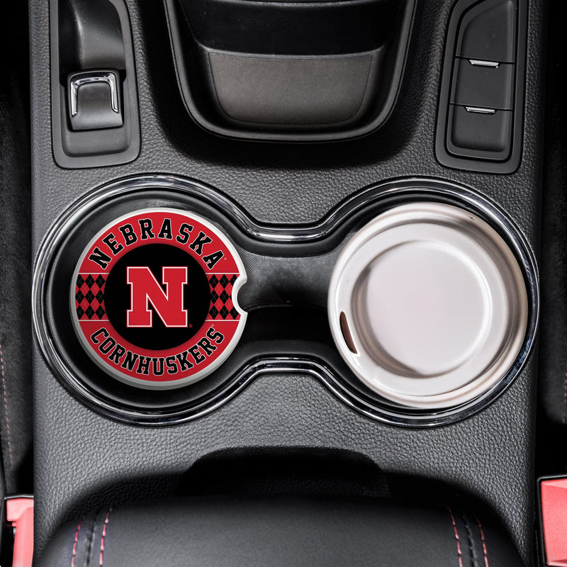 Load image into Gallery viewer, Fan Creations University of Nebraska  Argyle Ceramic Car Coaster - 2 Pack

