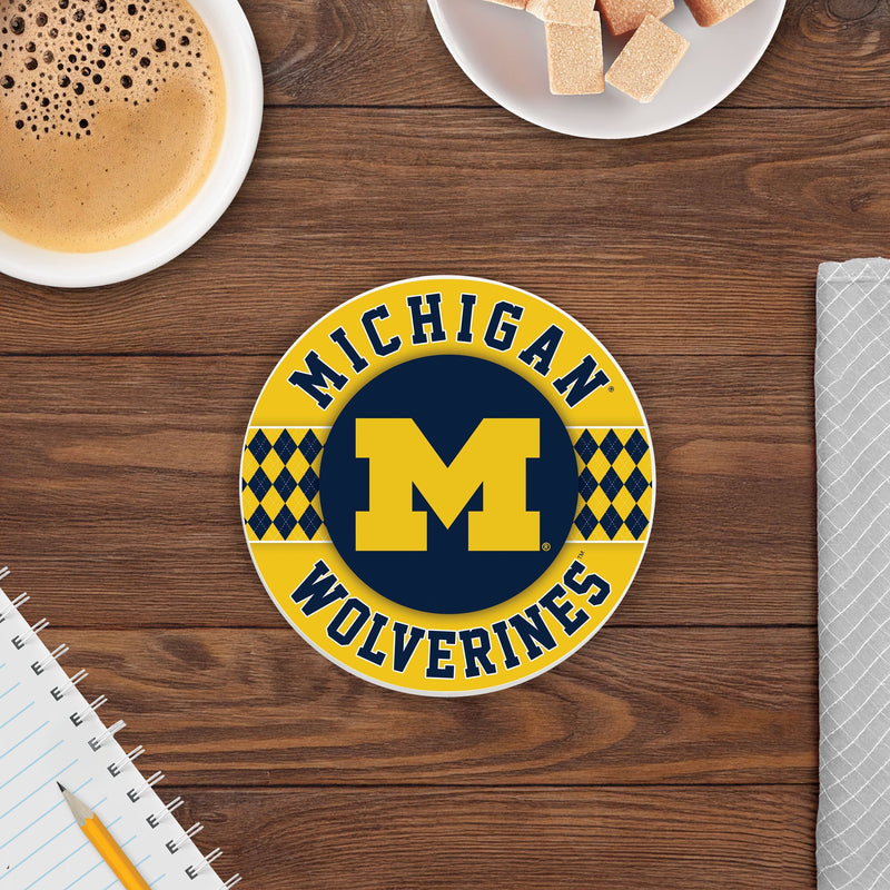 Load image into Gallery viewer, Fan Creations coaster NCAA - University of Michigan  4 inch Ceramic Argyle Coaster
