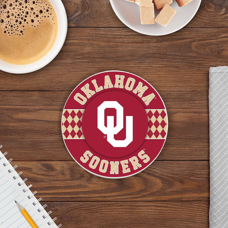 Load image into Gallery viewer, Fan Creations coaster NCAA - University of Oklahoma  4 inch Ceramic Argyle Coaster
