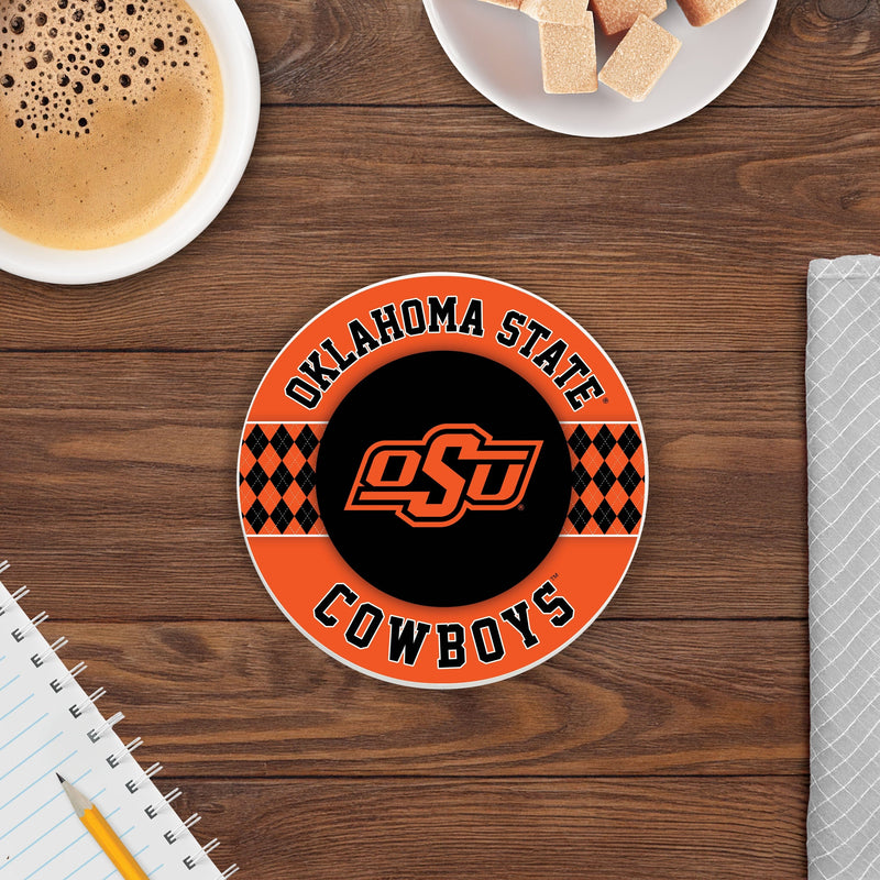 Load image into Gallery viewer, Fan Creations coaster NCAA - Oklahoma State University  4 inch Ceramic Argyle Coaster
