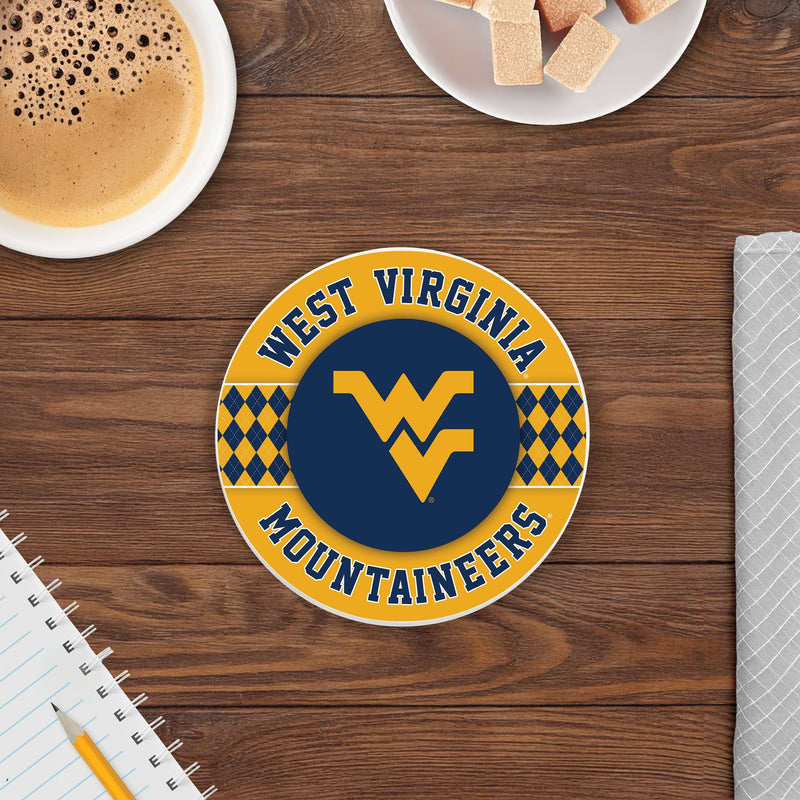 Load image into Gallery viewer, Fan Creations coaster NCAA - West Virginia University  4 inch Ceramic Argyle Coaster
