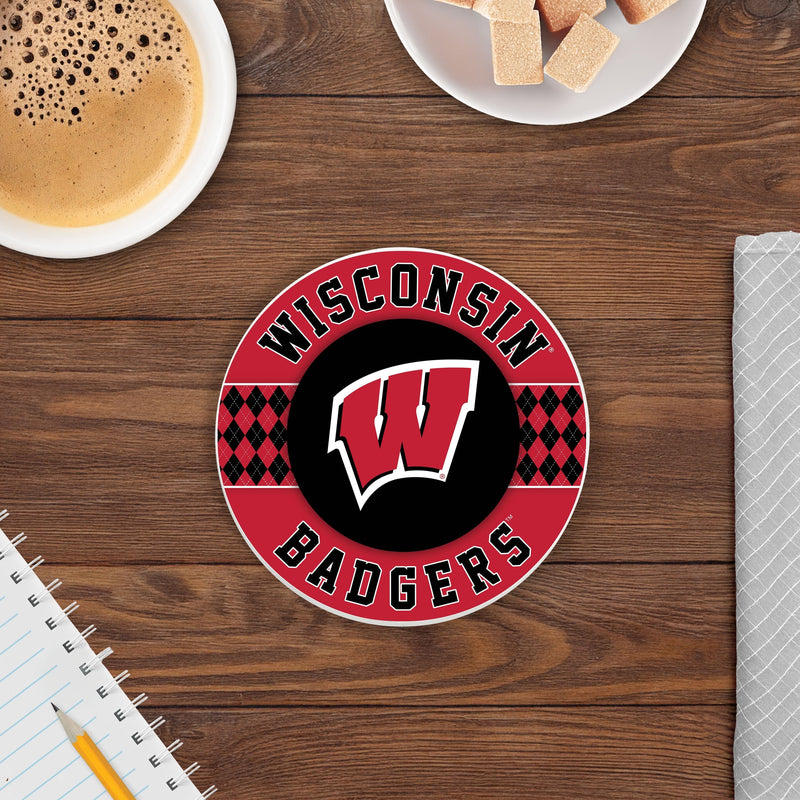 Load image into Gallery viewer, Fan Creations coaster NCAA - University of Wisconsin  4 inch Ceramic Argyle Coaster
