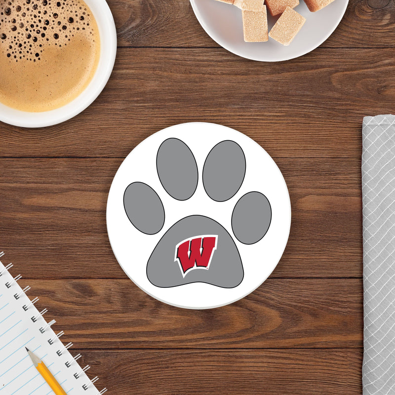 Load image into Gallery viewer, Fan Creations NCAA - University of Wisconsin 4 in Round Dog Paw Coaster
