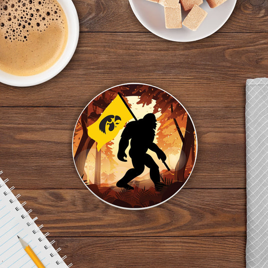 Fan Creations University of Iowa -  4 inch Ceramic Big Foot Flag Car Coaster