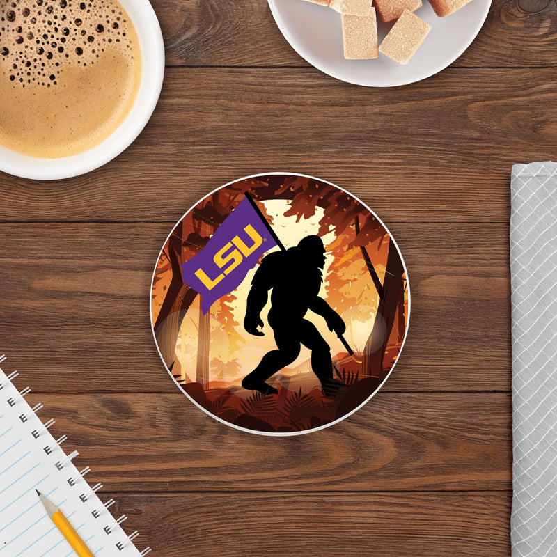 Load image into Gallery viewer, Fan Creations LSU  -  4 inch Ceramic Big Foot Flag Car Coaster
