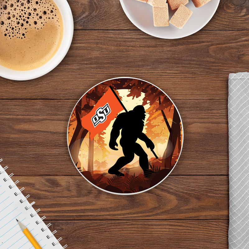 Load image into Gallery viewer, Fan Creations Oklahoma State University -  4 inch Ceramic Big Foot Flag Car Coaster
