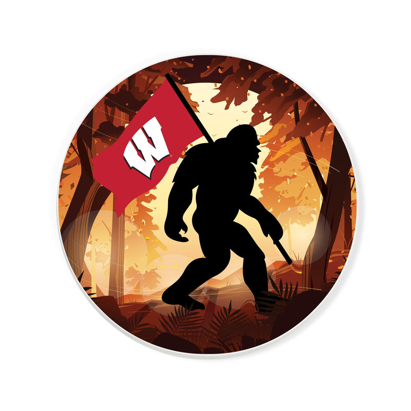Load image into Gallery viewer, Fan Creations University of Wisconsin -  4 inch Ceramic Big Foot Flag Car Coaster
