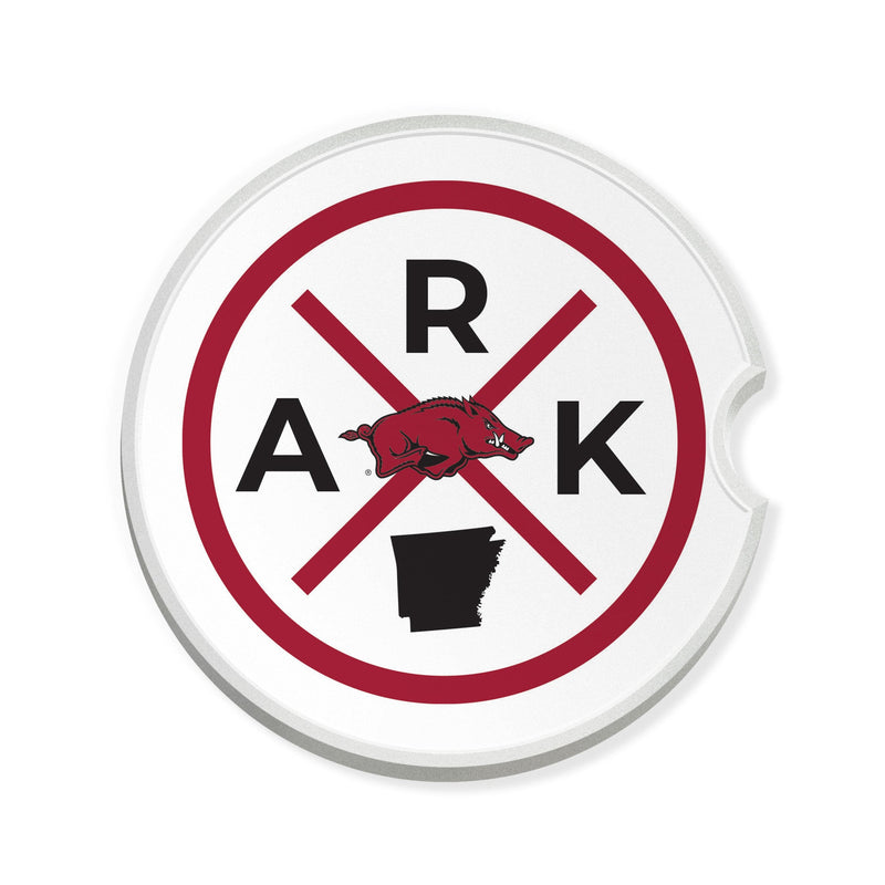 Load image into Gallery viewer, Fan Creations NCAA University of Arkansas-Ceramic Car Coaster – Railroad Crossing Sign Design - 2 pack
