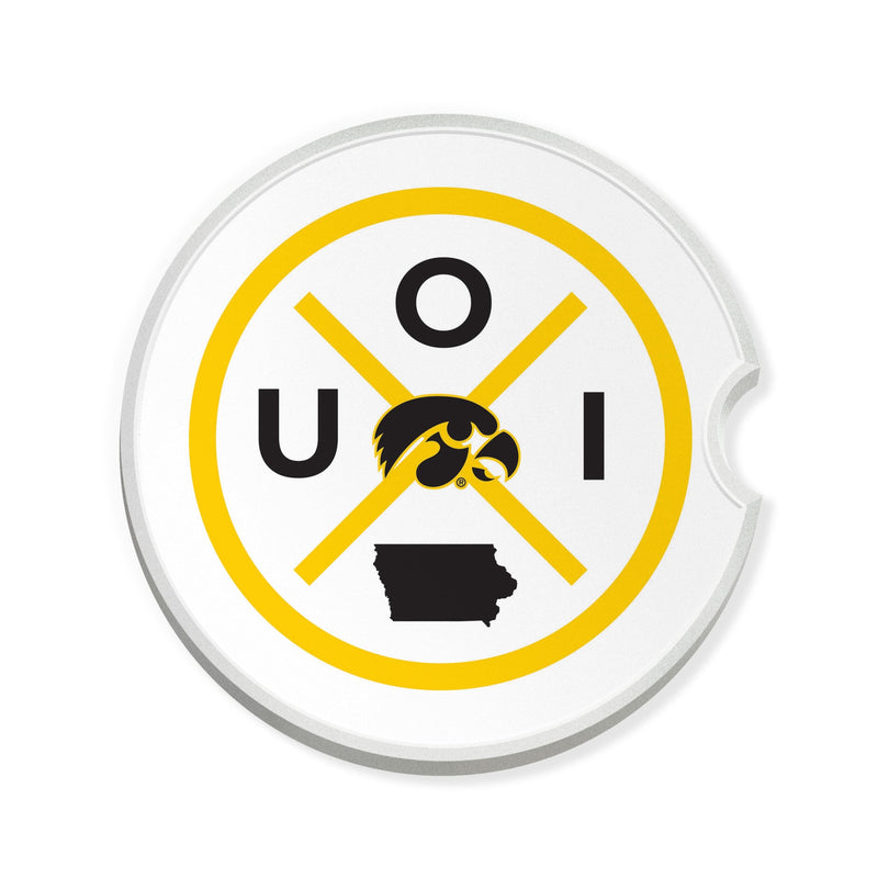 Load image into Gallery viewer, Fan Creations NCAA University of Iowa-Ceramic Car Coaster – Railroad Crossing Sign Design - 2 pack
