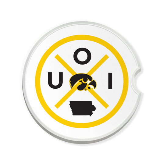Fan Creations NCAA University of Iowa-Ceramic Car Coaster – Railroad Crossing Sign Design - 2 pack