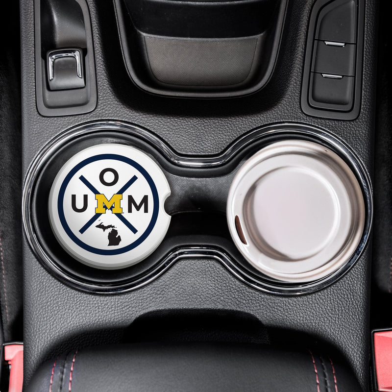 Load image into Gallery viewer, Fan Creations NCAA University of Michigan-Ceramic Car Coaster – Railroad Crossing Sign Design - 2 pack
