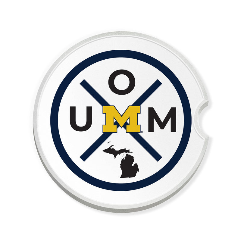 Load image into Gallery viewer, Fan Creations NCAA University of Michigan-Ceramic Car Coaster – Railroad Crossing Sign Design - 2 pack
