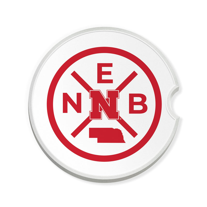 Load image into Gallery viewer, Fan Creations NCAA University of Nebraska-Ceramic Car Coaster – Railroad Crossing Sign Design - 2 pack
