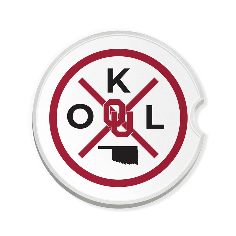 Load image into Gallery viewer, Fan Creations NCAA University of Oklahoma-Ceramic Car Coaster – Railroad Crossing Sign Design - 2 pack
