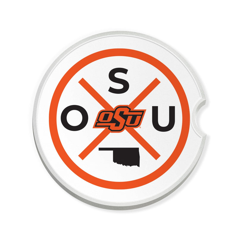 Load image into Gallery viewer, Fan Creations NCAA Oklahoma State University-Ceramic Car Coaster – Railroad Crossing Sign Design - 2 pack
