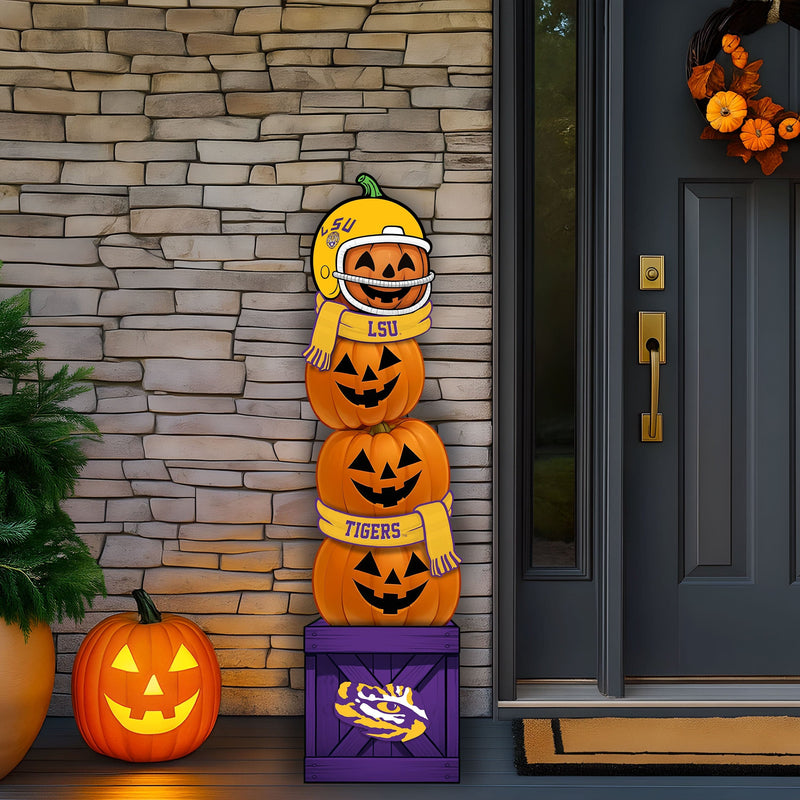 Load image into Gallery viewer, Fan Creations 46 inch NCAA LSU Stacked Pumpkin Leaner - Scarf
